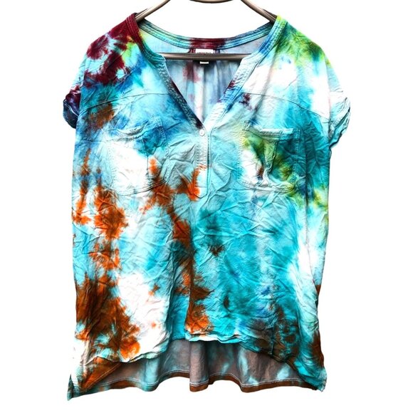 Merona Tops - Womens Altered Merona Tie Dye Plus Size XXL Rayon T Shirt Turquoise Orange Green